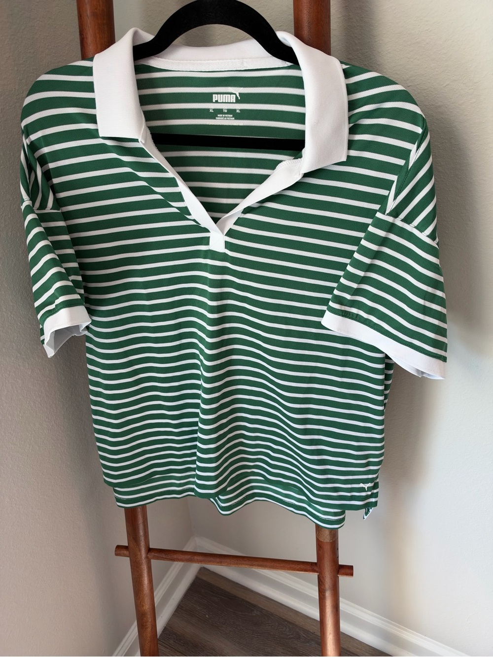 Puma Green & White Striped Women's Polo XL